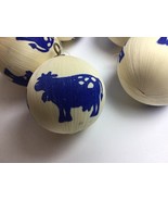 Six Christmas Ornaments  Blue Country Dairy Cow XMas Hand Stamped - $305.25 MXN