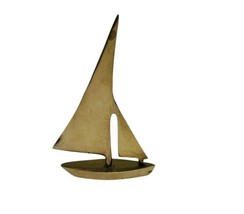 Vintage Solid Brass Sailboat Nautical Figurine Ship Sculpture Décor Cottage Core - £7.06 GBP