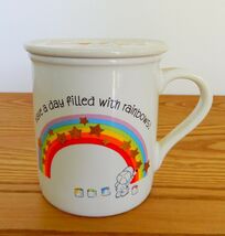 Vtg Hallmark Mug Mates Have A Rainbow Day coffee cup mug &amp; lid coaster - $14.99