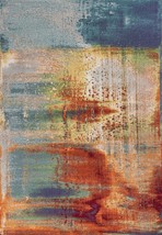 5 X 8 Blue Rust Orange Machine Woven Abstract Brushstrokes Indoor Area Rug - €202,64 EUR