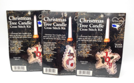 Counted Cross Stitch Christmas Tree Friendship Candle Kits Set 3 NIP Sealed 7.5&quot; - £11.79 GBP