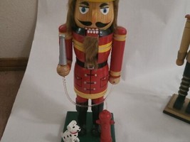 Wooden Firefighter Nutcracker Christmas Holiday Red Fireman Figure 14&quot; Limited E - £27.69 GBP