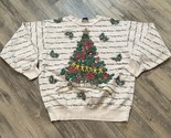 Vintage Christmas Sweatshirt 90s Crewneck Size USA Tree Medium White READ - £22.61 GBP