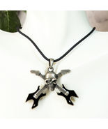 Ebros Gothic Skull Rocker With Crossed Dual Guitar Pewter Necklace Pendant - €13,31 EUR
