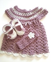 baby clothes girls newborn sets dress headband shoes handmade crochet gift - £35.56 GBP