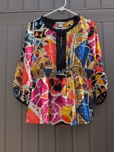 Peter Nygard Multicolor Abstract Print Silk 3/4 Sleeve Petite  Blouse Si... - $14.85
