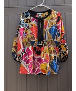 Peter Nygard Multicolor Abstract Print Silk 3/4 Sleeve Petite  Blouse Si... - $20.31 CAD