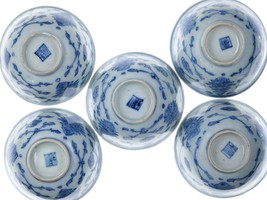 5 Antique Chinese  Blue underglaze Tea bowls - £330.85 GBP