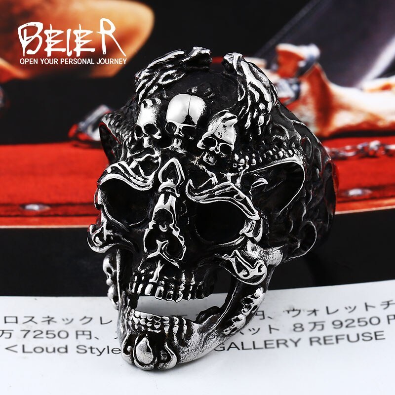 BEIER punk cool three  fashion Big ring Stainless Titanium Steel Punk fashion fo - £9.56 GBP