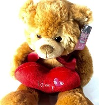 The Petting Zoo Valentine Bear 12&quot; Plush “Kiss Happiness” Heart - $8.72