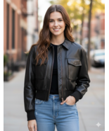 Chaqueta casual de piel de cordero de bombardero hecha a mano negra de c... - €134,65 EUR+