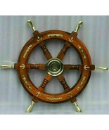 18&quot;Nautical Wooden Ship Steering Wheel Pirate Decor Item Brass Handle + ... - £101.31 GBP
