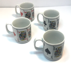 Poker Coffee Mug Tea Hearts Diamonds Clubs Spades VTG Royal Flush Cards Set of 4 - £11.94 GBP