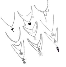 9 Pcs Chain Necklace Egirl Cool Goth Punk Layered - $58.76