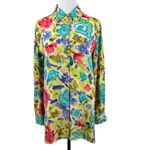 Danielle Martin Blouse Tunic 6 Silk Sheer Floral Colorful Button Up Long... - £17.24 GBP