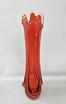 Vintage MCM Persimmon 11 In Viking Glass Swung Vase 6 Fingers Side Drapes - $44.50