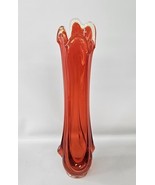 Vintage MCM Persimmon 11 In Viking Glass Swung Vase 6 Fingers Side Drapes - $44.50