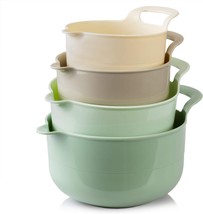 (Ombre Mint) - 4 Piece Nesting Plastic Mixing Bowl Set with Pour Spouts and Hand - £30.68 GBP