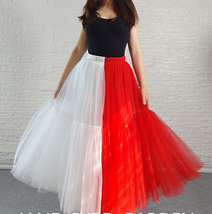 Red and White Long Tulle Skirt Outfit Womens Custom Plus Size Holiday Skirt