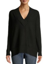 Time And Tru Women&#39;s V Neck Pullover Sweater X-LARGE (16-18) Black Soot New - £15.64 GBP