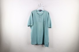 Vintage 90s Ralph Lauren Mens XL Distressed Pique Cotton Henley T-Shirt Teal - £31.51 GBP