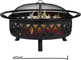 Suncreat 42” Patio Fire Pit Wood Burning With Mesh Spark Screen, Bonfire, Black - £260.39 GBP