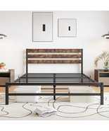 Queen Size Platform Bed Frame with Rustic Vintage Wood Headboard - Rusti... - £134.65 GBP