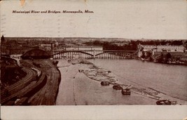 Vintage POSTCARD- Mississippi River &amp; Bridge, Minneapolis, Minn BK65 - £4.28 GBP