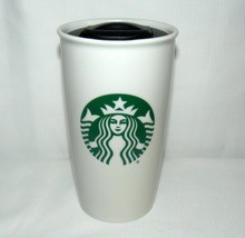 Starbucks Heavy Ceramic White Green Siren Logo Travel Tumbler Mug Cup 12 oz - £17.56 GBP