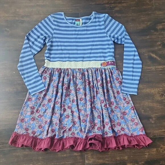 $68 MATILDA JANE floral stripe long sleeve ruffle hem dress 12 - £8.92 GBP