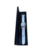 GOSSIP Gold-Tone White Leather Band Ladies Watch In Case Vintage - $16.00