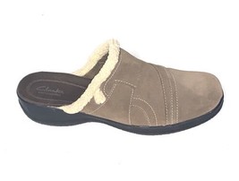 Clarks Bendables Womens Size 10 Brown Sherpa Lined Leather Mules 83518 MINT - £29.24 GBP