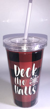 Deck The Halls-Holiday Christmas 16oz Tumbler Cup W Lid &amp; Straw-BRAND NEW-SHIP24 - £7.31 GBP