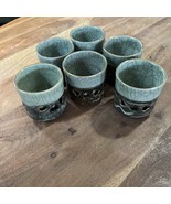 6 Somayaki Soma Ware Green Crackle Sake Tea Cups Double Walled Gold Hear... - €23,93 EUR