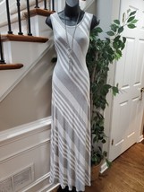 Christian Siriano Women Gray &amp; White Round Neck Sleeveless Long Maxi Dress Large - £23.98 GBP