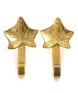 Pair Solid Brass Draperies Hooks Curtain Tie Holdback Maple Leaf Shaped ... - £19.65 GBP