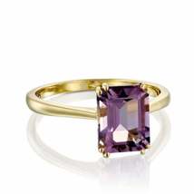 2.50Ct Emerald Cut Simulated Amethyst Lilac Ring  Gold Plated 925 Silver - £68.46 GBP