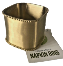 Food Network Napkin Rings Beaded Metal Square Brushed Gold Set of 6 Holiday - £27.26 GBP