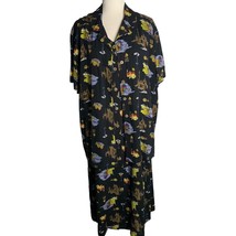 Vintage 90s Carole Little Dress Shirt Set L Black Button Up Short Sleeve Rayon - £37.12 GBP