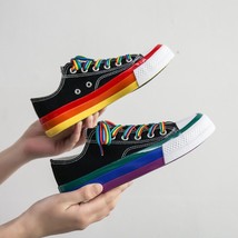 Summer New Platform Rainbow Canvas Shoes Women Casual All-match Korean Style Wal - £25.78 GBP