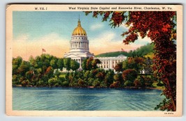 Postcard State Capital Kanawha River Charleston West Virginia Linen 1940 Vintage - £7.13 GBP