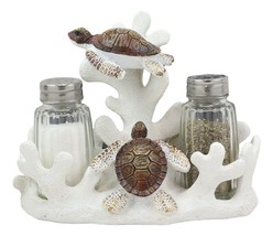 Nautical Coral Reef With 2 Swimming Sea Turtles Salt And Pepper Shakers Holder - £21.25 GBP