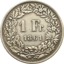 Swiss 1861 1 Fr. Fantasy Medal Restrike – Antique Plated Numismatic... - $18.28 CAD