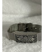 Silver Tone Mesh Slide Marcasite Bracelet With Buckle Great Condition Ad... - £22.04 GBP
