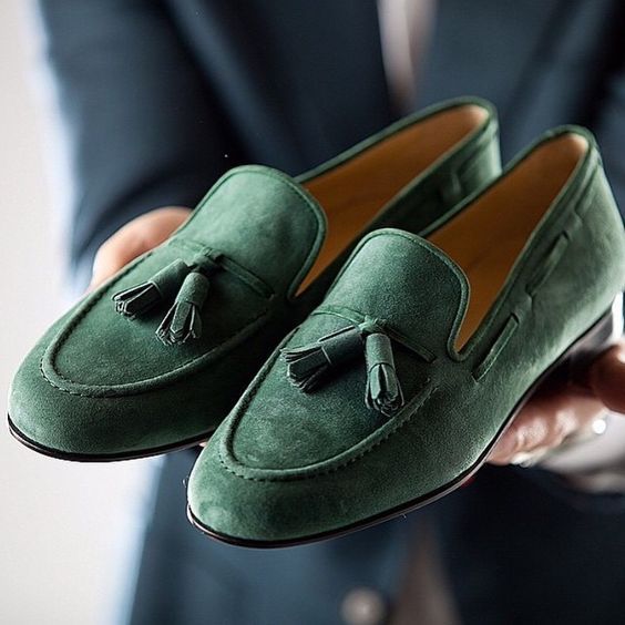 New Handmade men greens suede shoes, moccasin dress wear shoes, men slip on shoe