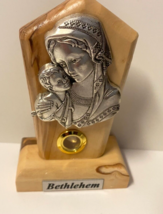 Blessed Mother with Child Pewter Image set on Wood, Small, New from Beth... - $12.86