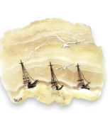 Agate Slice Art - Tall Ships &amp; Seagulls Painting - Signed R. Rice - Unique - $379.94 MXN