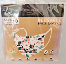 Primeware Mask Meow Cats Design Kids 2 pack 2 layers 100 % Polyester Washable - £10.28 GBP