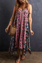 Pink Bohemian Floral Patchwork Print Long Sundress - $246.52 MXN