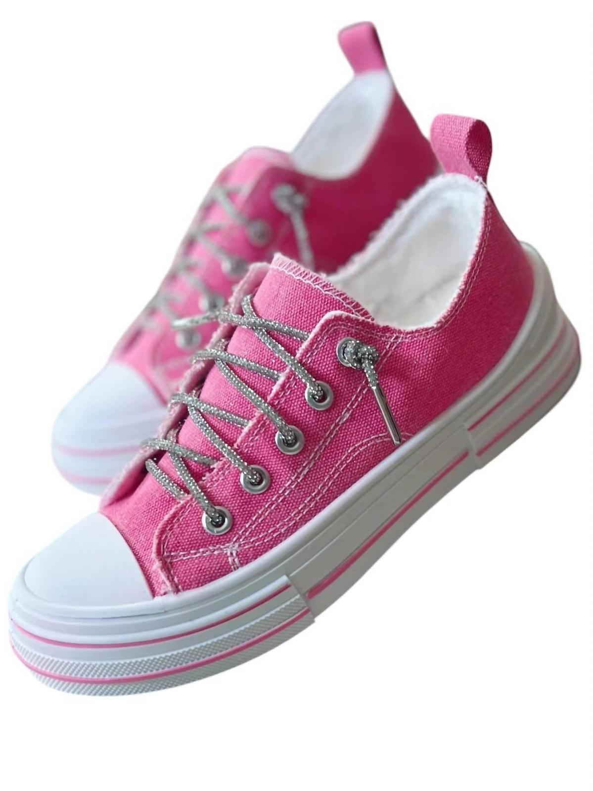 Very G Women&#39;s Slip-On Sneakers With Sparkle Laces Pink Glitter - $52.00